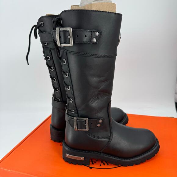 NWT Milwaukee Leather MBL9385 Black Leather 15-Inch Calf Laced Riding Boots - Picture 7 of 13